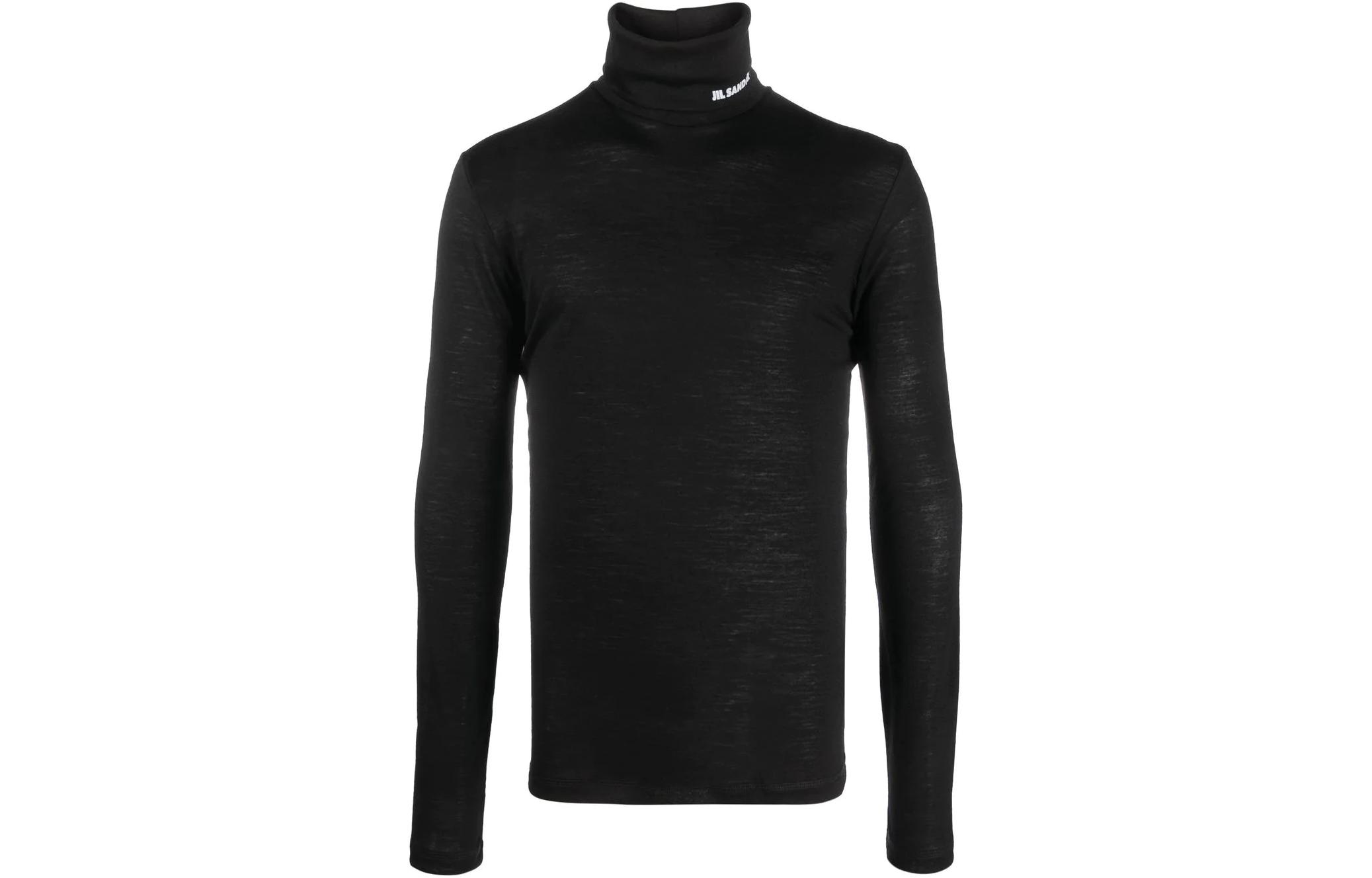 JIL SANDER FW22  Black Turtleneck Long Sleeve Tee with Logo Print. J47GC0020-J70021-001