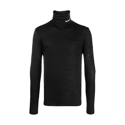 JIL SANDER FW22 Black Turtleneck Long Sleeve Tee with Logo Print. J47GC0020-J70021-001