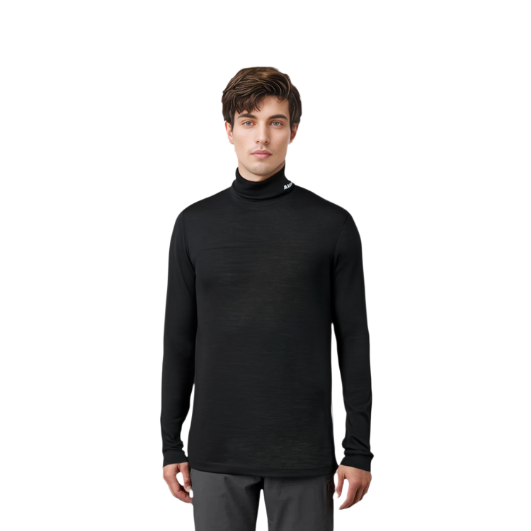 Sizing 吉尔桑德 FW22 黑色高领长袖T恤 带标志印花。 J47GC0020-J70021-001