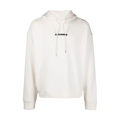 JIL SANDER FW22 White Logo Graphic Hoodie Pullover - Fall Season. J47GU0002-J45050-102