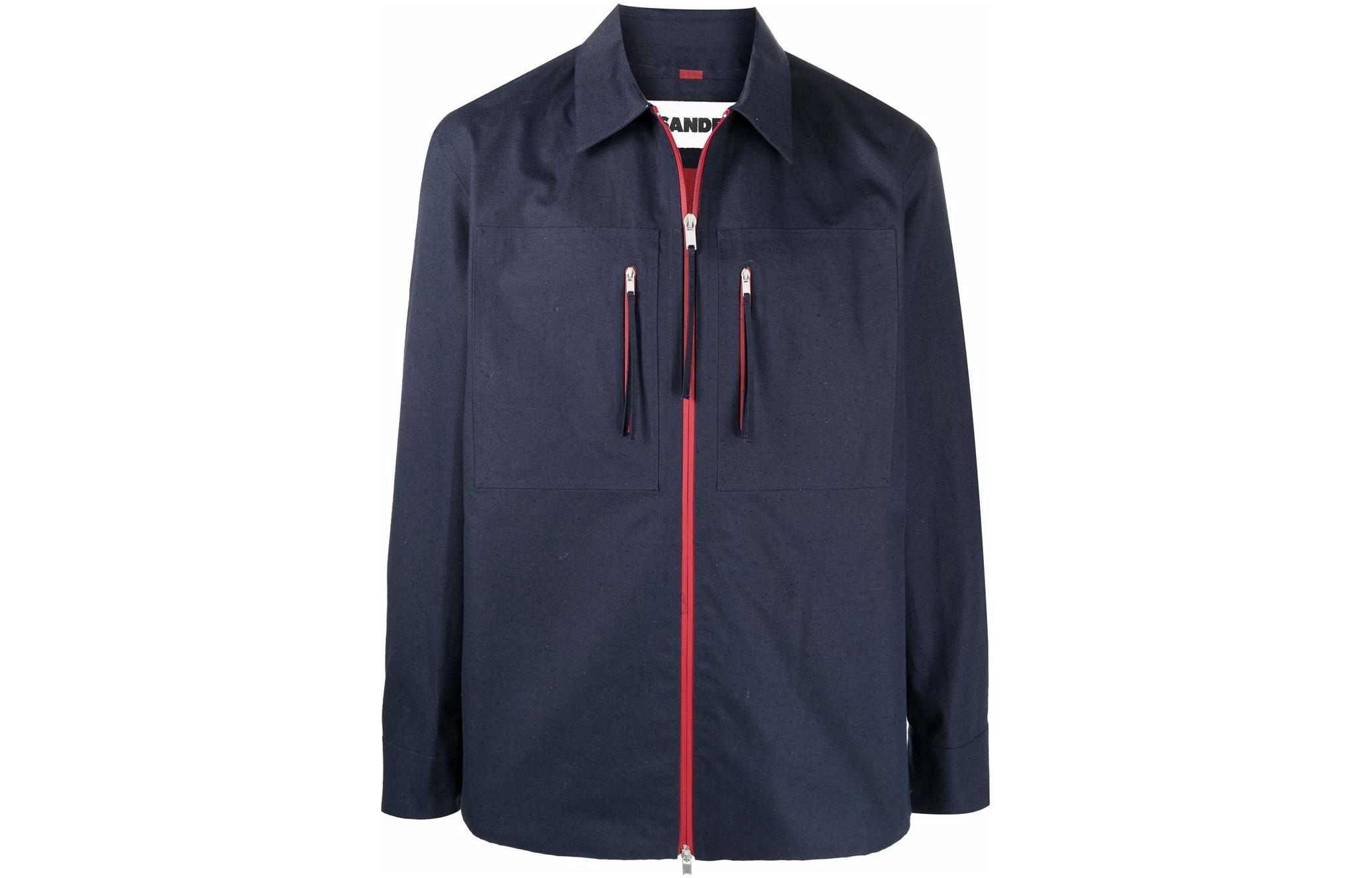 Jil Sander FW22 Blue Casual Zip-Up Utility Jacket with Chest Pocket JPUU420609MU243900-405