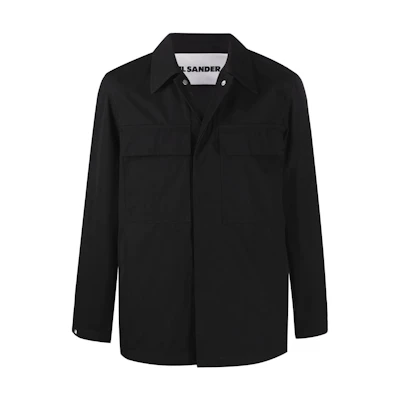 Jil Sander FW22 Hidden Front Collar Long-Sleeve Black Jacket JSMU400121MU241300401