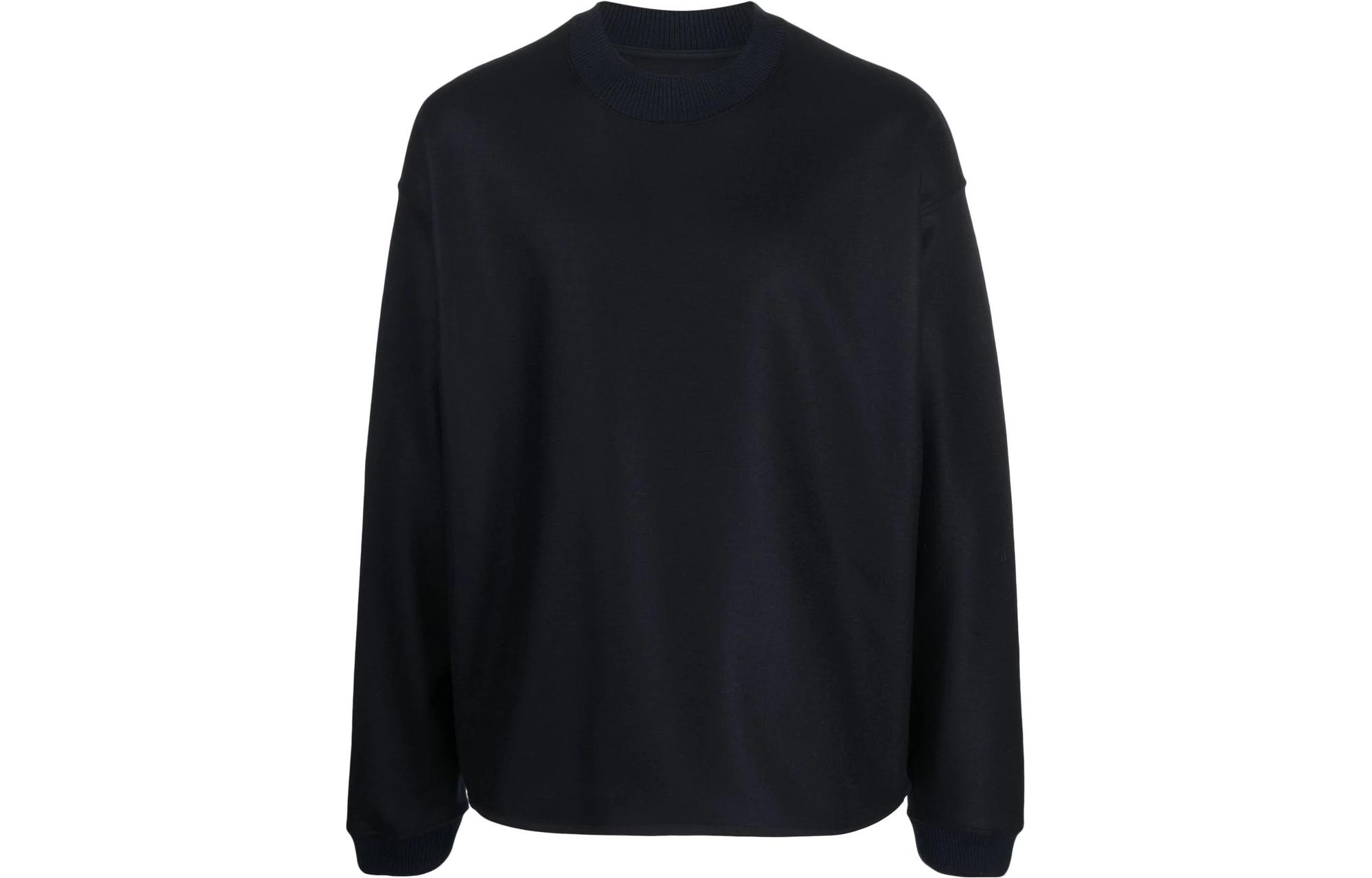 JIL SANDER FW22 Men’s Solid Ribbed Knit Long Sleeve Sweatshirt Midnight Blue J21GU0003J40045