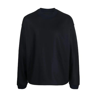 JIL SANDER FW22 Men’s Solid Ribbed Knit Long Sleeve Sweatshirt Midnight Blue J21GU0003J40045