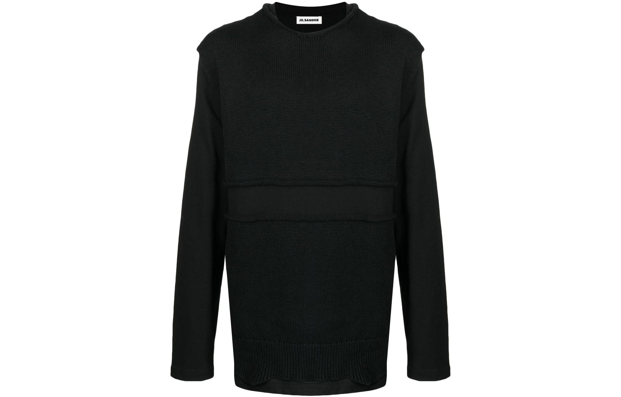 JIL SANDER FW22 Minimalist Layered Knit Sweatshirt Black JSMU707010MU249508-001