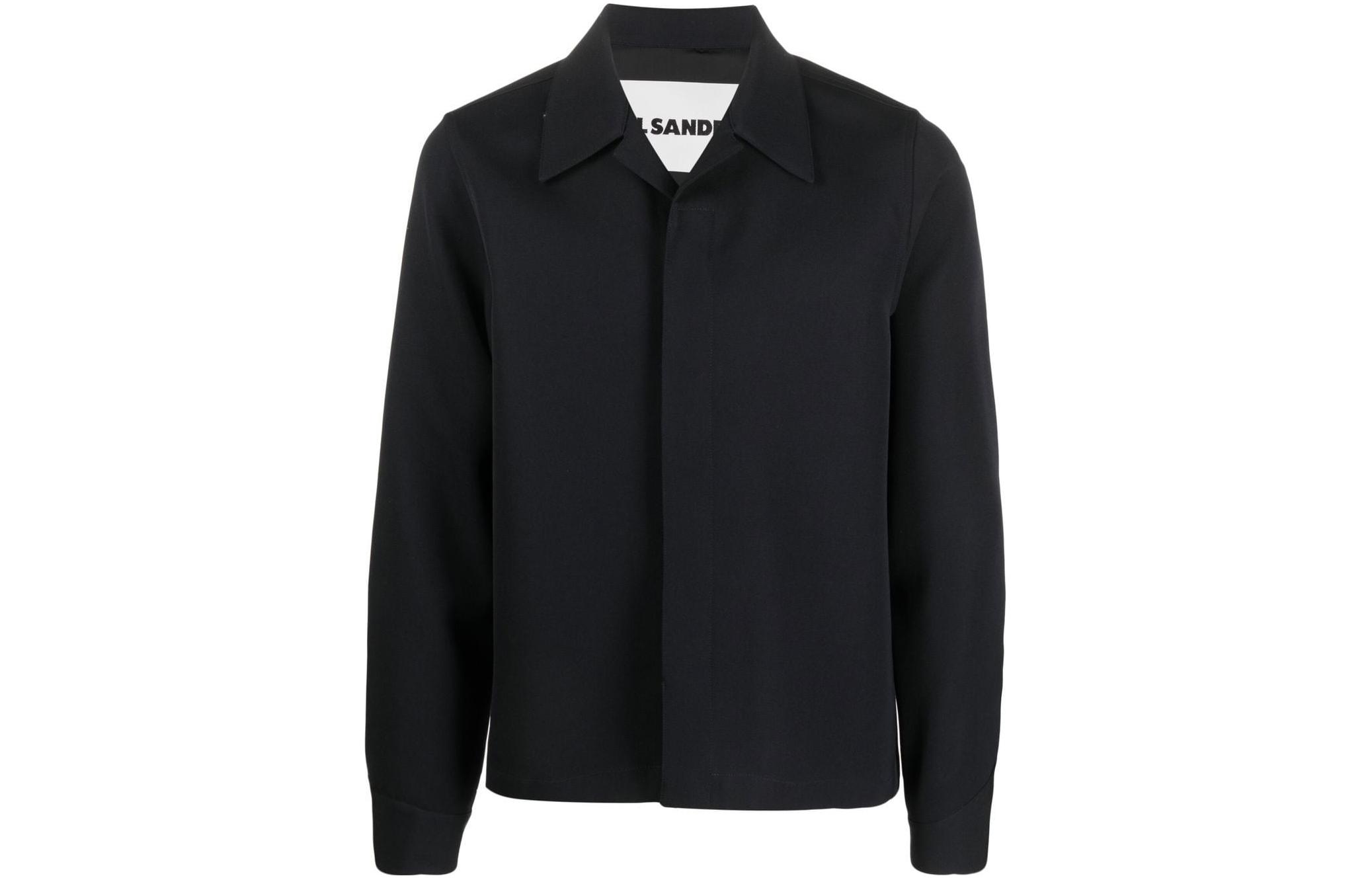 Jil Sander FW22 Navy Blue Solid Color Collared Casual Long-Sleeve Jacket Men J21BN0023J40002402