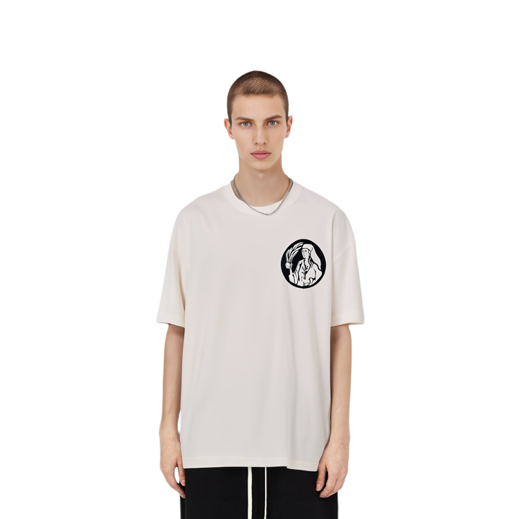 Sizing JIL SANDER 2022秋冬肖像印花宽松版白色圆领T恤。 J21GC0018-J45092-126