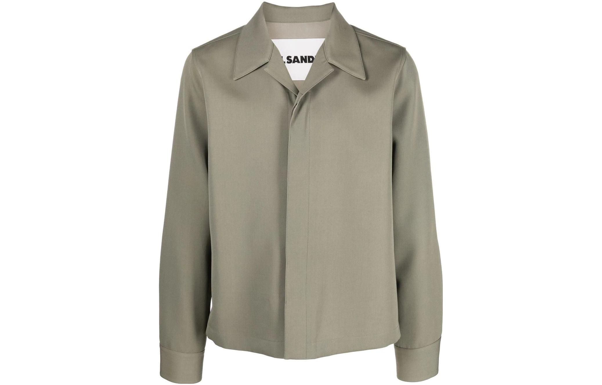 Jil Sander FW22 Solid Olive Green Button-Up Collared Jacket J21BN0023J40002