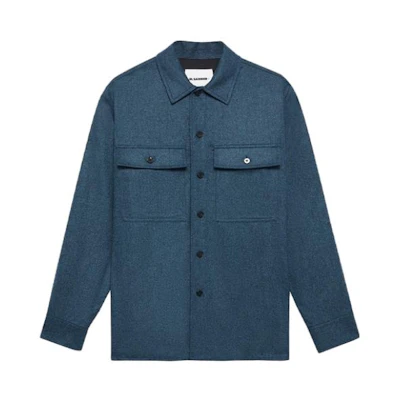 JIL SANDER FW22 Solid Single-Breasted Shirt Jacket Blue - Long Sleeve J47DL0001-J40008