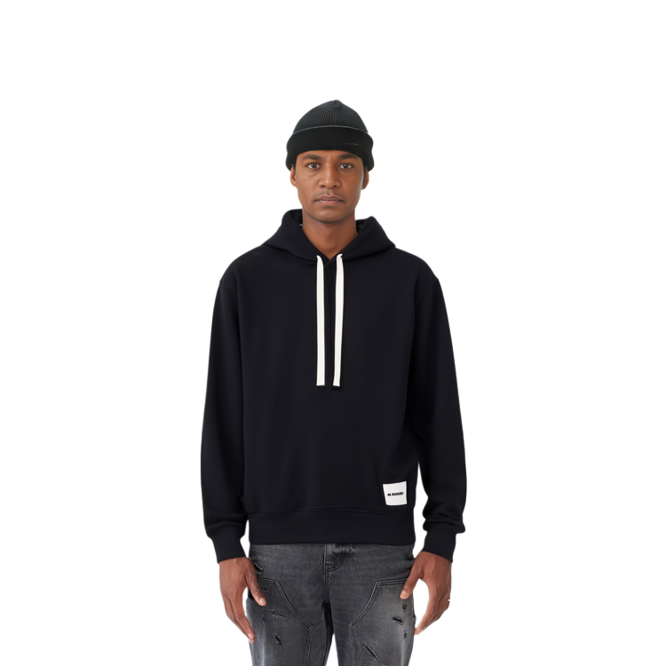 Shop JIL SANDER FW23 黑色寬鬆版型長袖棉質衛衣 J47GU0105J20039-BLACK