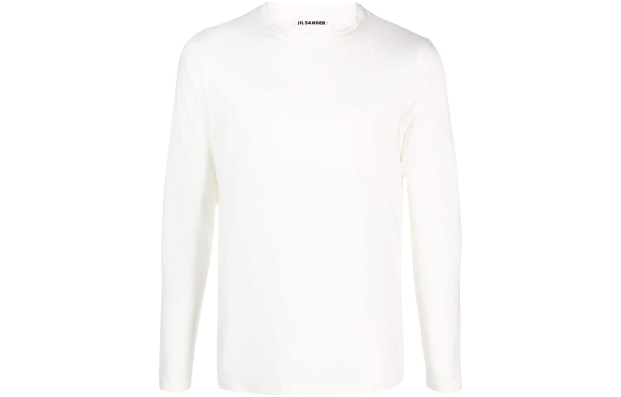 Jil Sander FW23 Logo Embroidered Crewneck Long Sleeve T-Shirt White Mens. J47GC0004J45049104