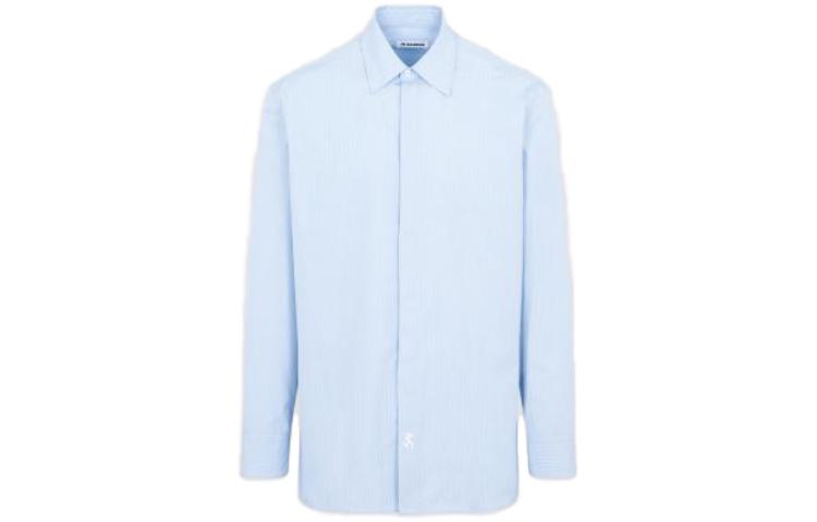Order JIL SANDER FW23 Monday Cotton Embroidered Long Sleeve Shirt Blue J24DL0103J45174494