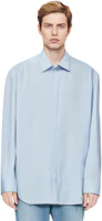 Shop JIL SANDER FW23 星期一藍色刺繡長袖棉質襯衫 J24DL0103J45174494