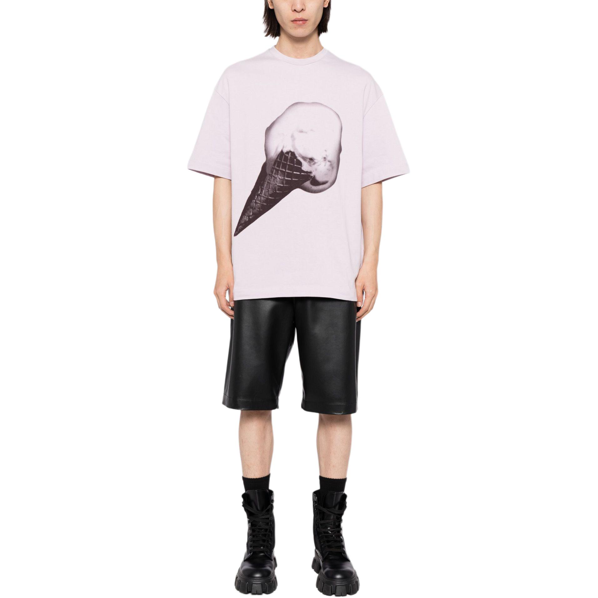 Lookbook 질 샌더 FW24 퍼플 루즈핏 프린트 반팔 티셔츠. J61GC0003J20219-PURPLE