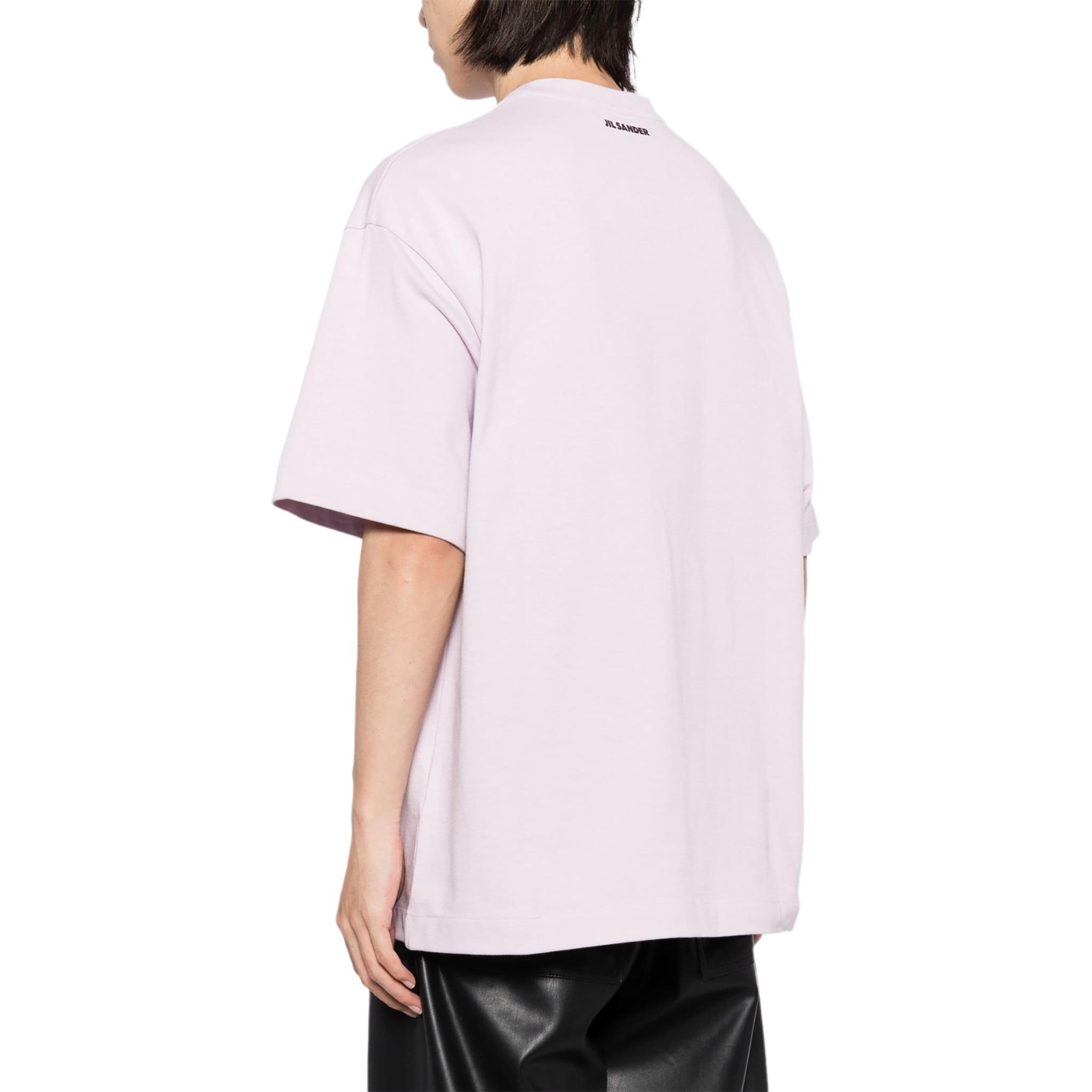 Shop 질 샌더 FW24 퍼플 루즈핏 프린트 반팔 티셔츠. J61GC0003J20219-PURPLE