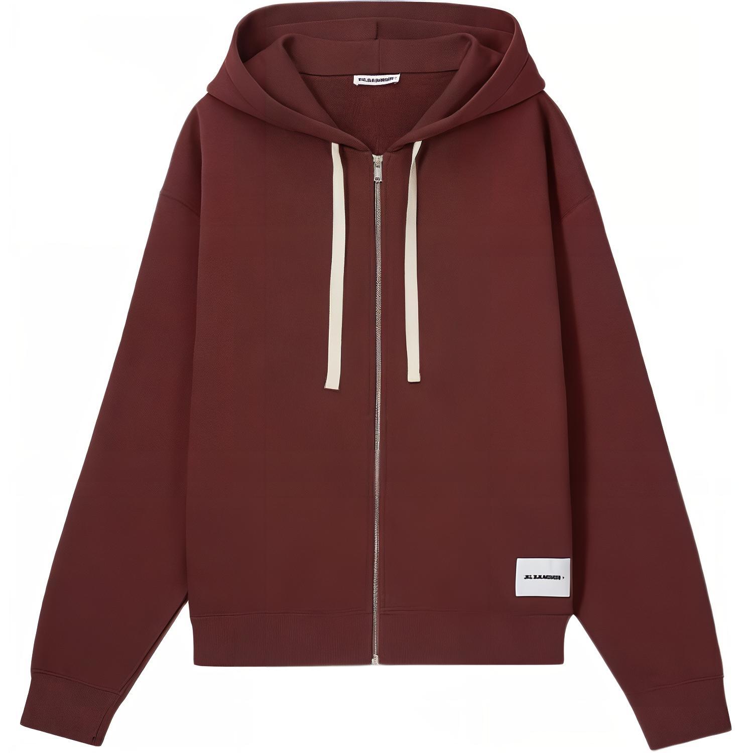 JIL SANDER FW24 Minimalist Zipper Cotton Sweatshirt Deep Red Long Sleeve J47HG0101-J20039-205