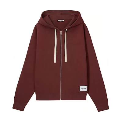 JIL SANDER FW24 Minimalist Zipper Cotton Sweatshirt Deep Red Long Sleeve J47HG0101-J20039-205