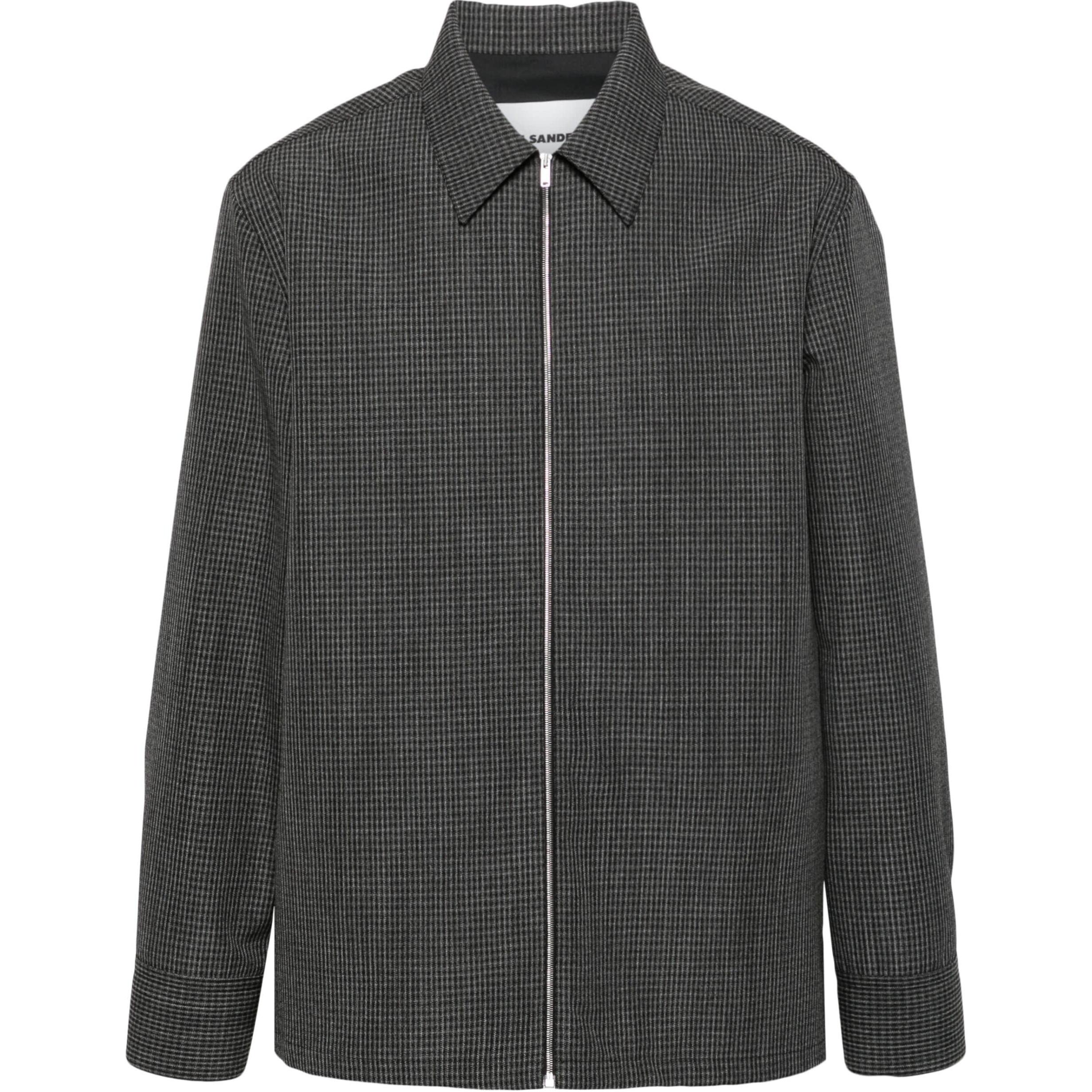 Jil Sander FW24 Textured Checkered Zip-Up Jacket in Gray J22DL0256J40177-GREY