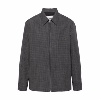 Jil Sander FW24 Textured Checkered Zip-Up Jacket in Gray J22DL0256J40177-GREY