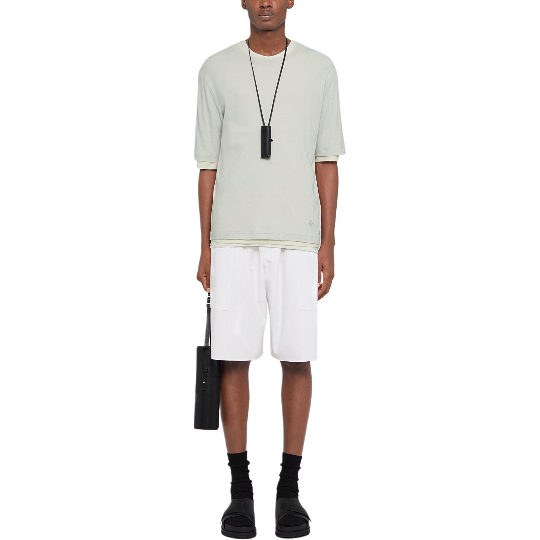 Shop JIL SANDER 男士纯白层叠圆领短袖T恤。 J47FV0103JTN356961