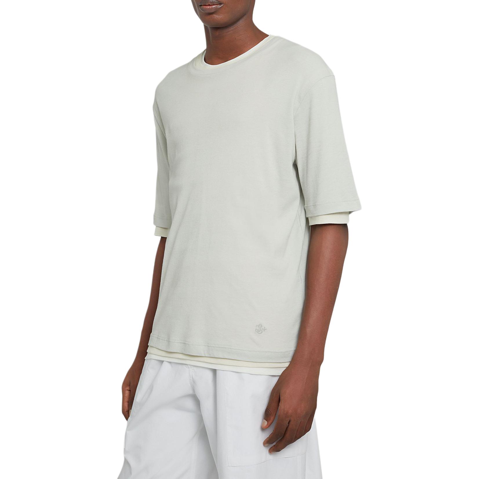 Sizing JIL SANDER 男士纯白层叠圆领短袖T恤。 J47FV0103JTN356961
