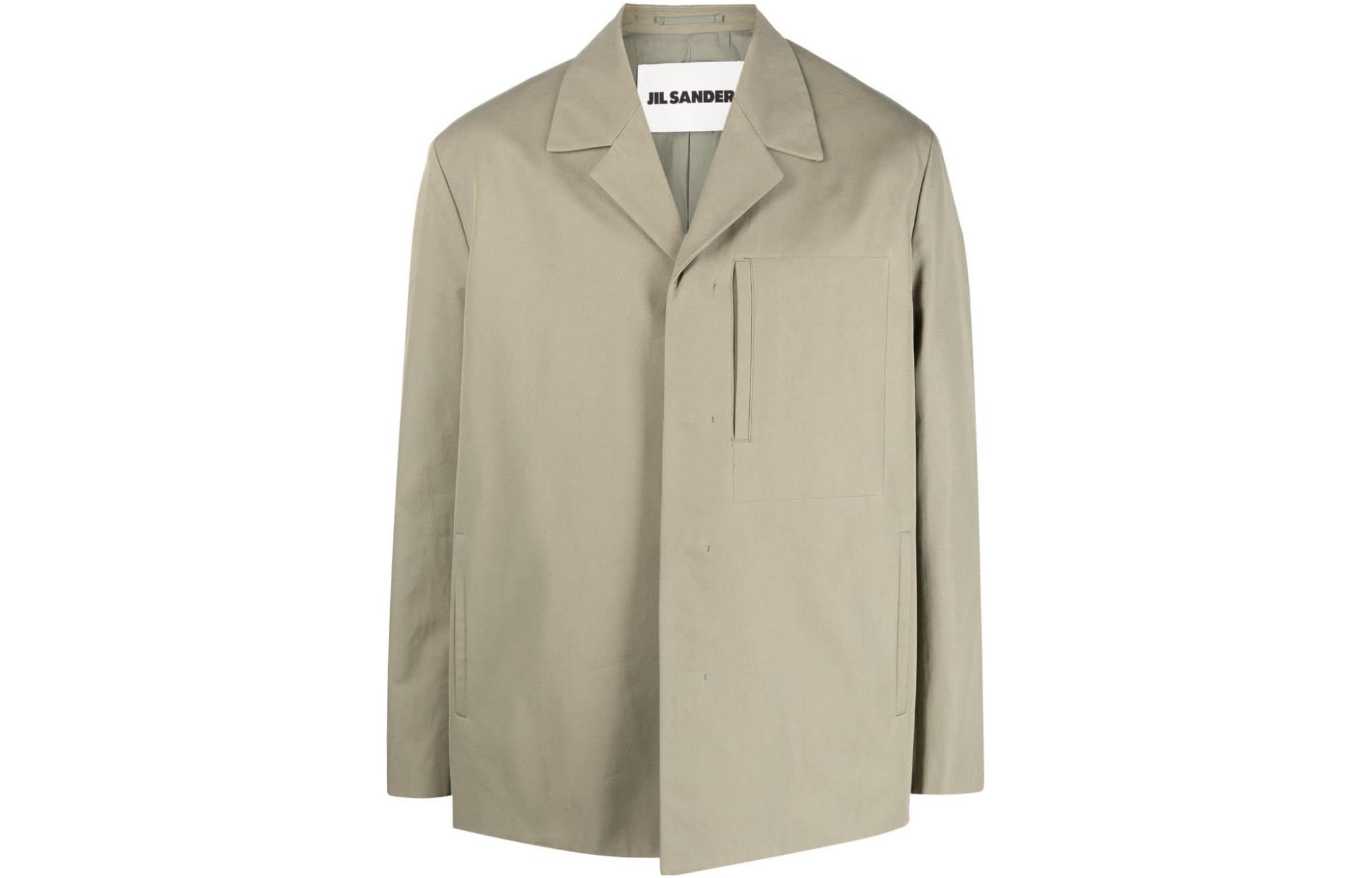 JIL SANDER Men’s Solid Color Collared Long-Sleeve Jacket Light Green J61BN0007J45162317