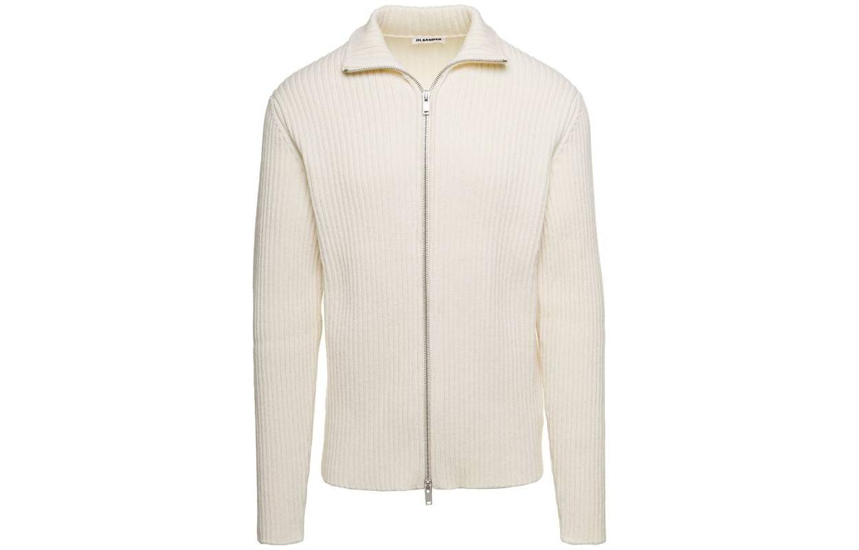 JIL SANDER Minimalist Ribbed Knit Zip-Up Sweatshirt White J22HP001-3J14632-106
