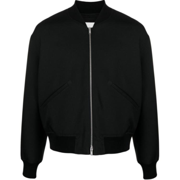 Jil Sander Solid Black Bomber Jacket with Zip and Baseball Collar J22BN0160J70001