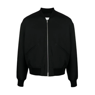 Jil Sander Solid Black Bomber Jacket with Zip and Baseball Collar J22BN0160J70001