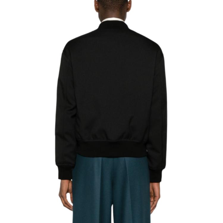 Shop Jil Sander Solid Black Bomber Jacket with Zip and Baseball Collar J22BN0160J70001