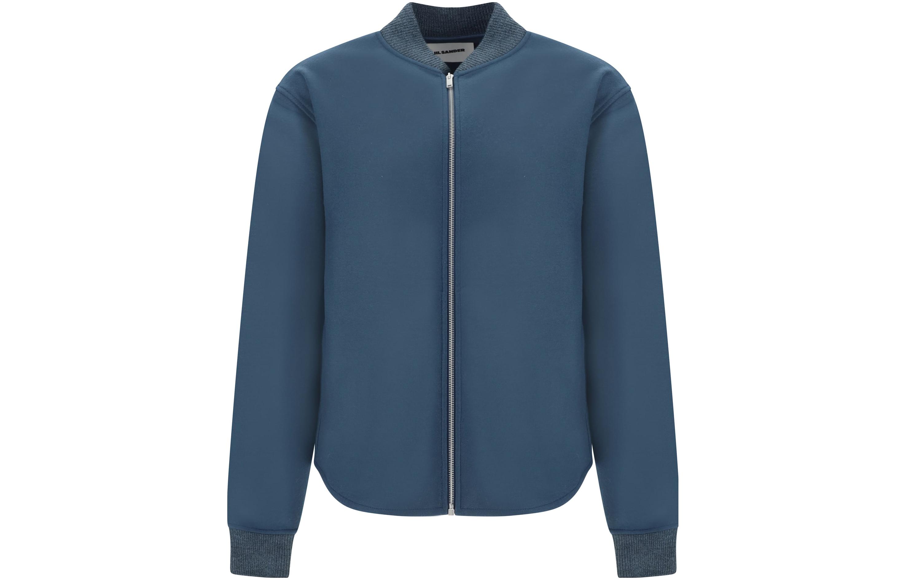 Jil Sander Solid Blue Baseball Collar Fitted Long-Sleeve Jacket J22HG0102J40045425