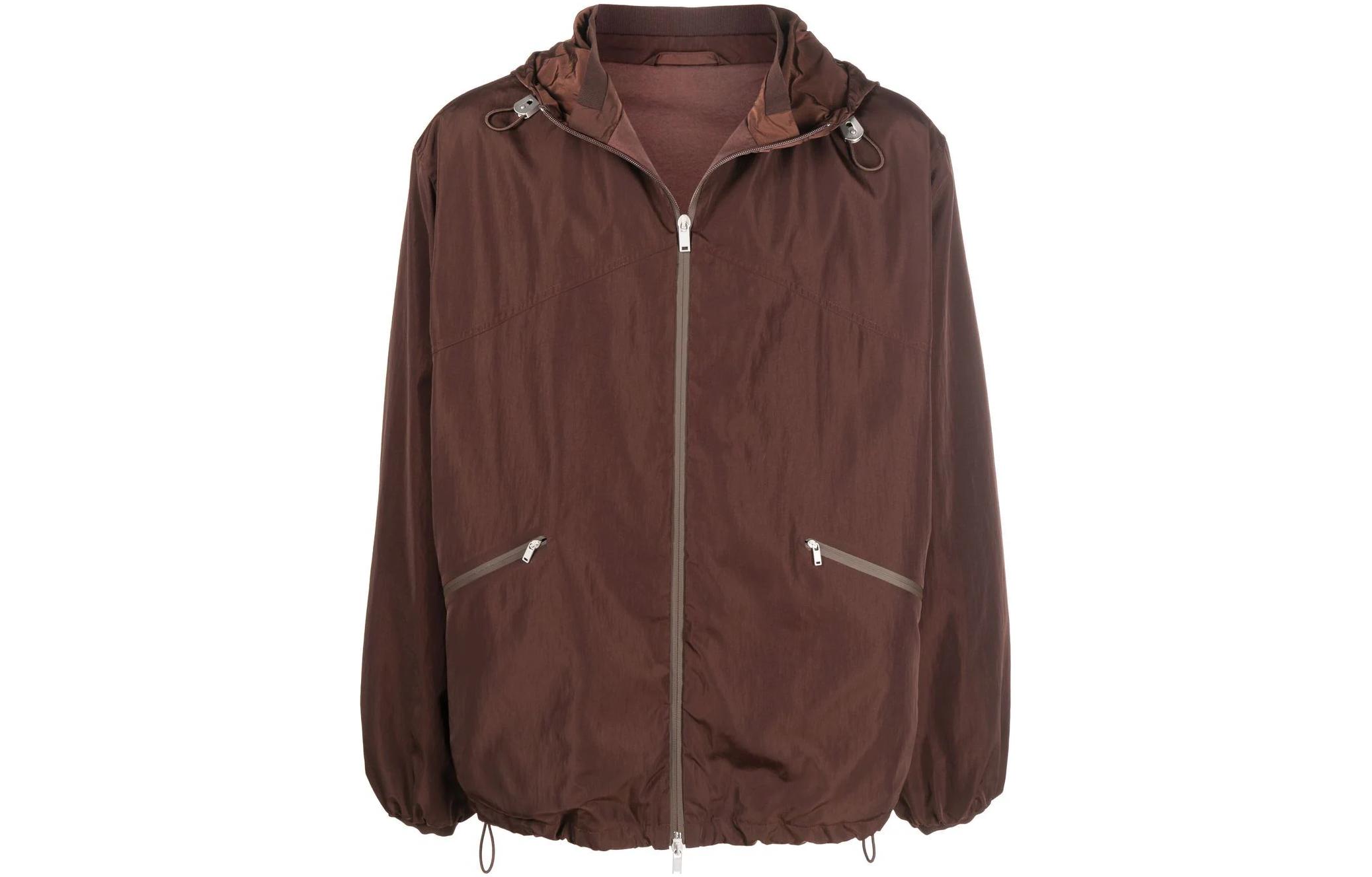 JIL SANDER Solid Color Hooded Zip Jacket with Drawstring Hem Brown JPUU420259-MU461400A-207