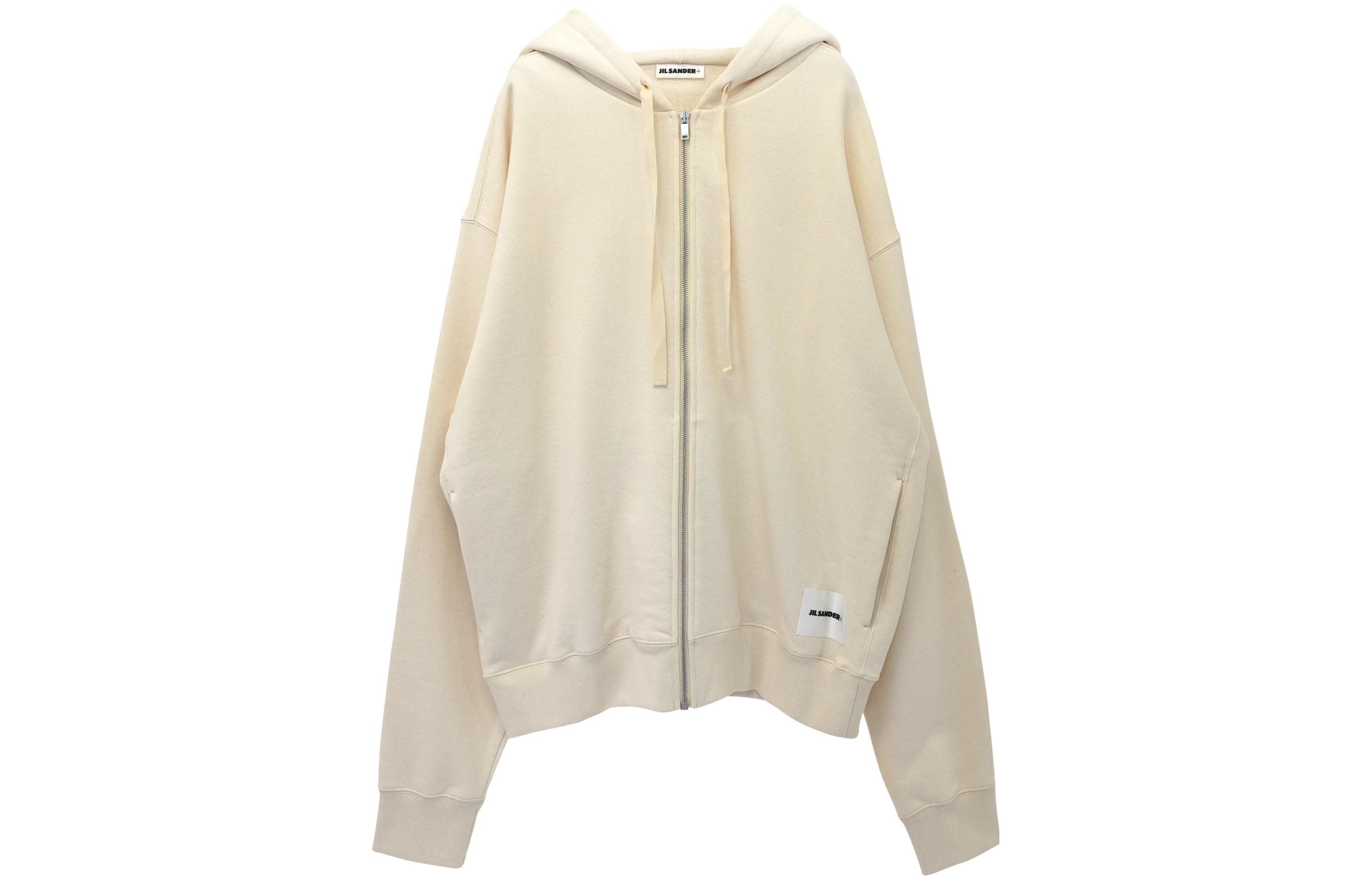 JIL SANDER Solid Color Zip Hoodie in Off-White J47HG0101J20010BCS