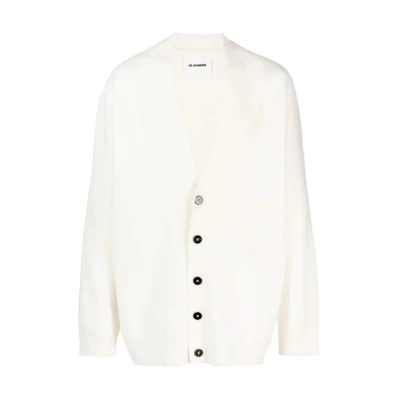 JIL SANDER Solid V-Neck Button Long Sleeve Knit Sweater White J22HP0005J14506107