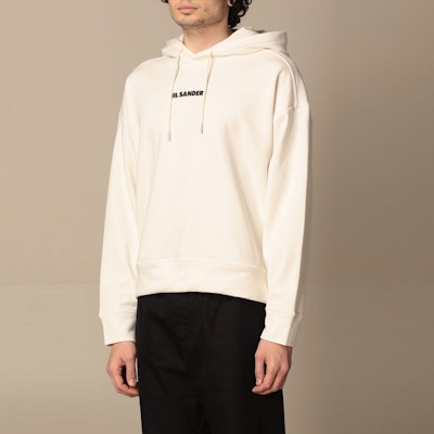 Jil Sander SS21 Ivory Hoodie with Letter Print. JPUS707533-MS248608-102 Details for Jil Sander SS21 Ivory Hoodie with Letter Print. JPUS707533-MS248608-102