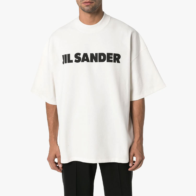 Shop JIL SANDER SS21 白色标志印花圆领T恤 JSMP707020-MP248508-100