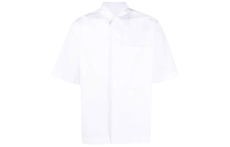 Jil Sander SS22  White Plain Straight Fit Short Sleeve Shirt. JSMU601726MU245200100