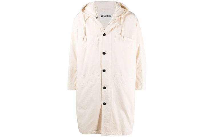 Jil Sander SS22  White Solid Color Hooded Parka Coat JSMU430121MU241300