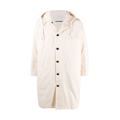 Jil Sander SS22 White Solid Color Hooded Parka Coat JSMU430121MU241300