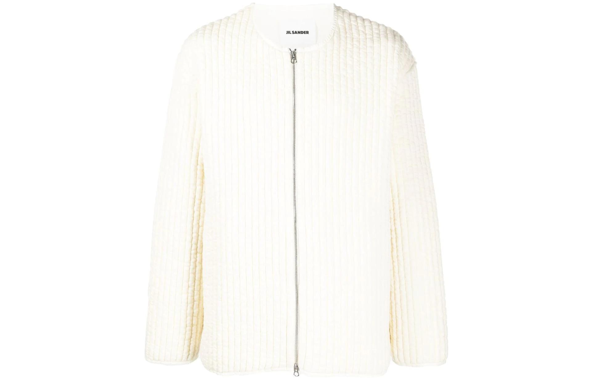 Jil Sander SS22 Beige Zip-Up Jacket with Solid Stripe Details JSMU707020MU257018104