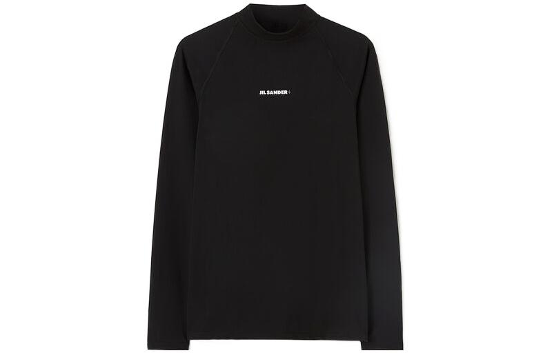 JIL SANDER SS22 Black Half-Turtleneck Logo Sweatshirt JPUU783525-MU478008-001