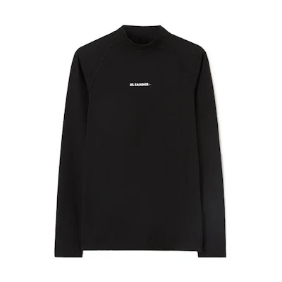 JIL SANDER SS22 Black Half-Turtleneck Logo Sweatshirt JPUU783525-MU478008-001
