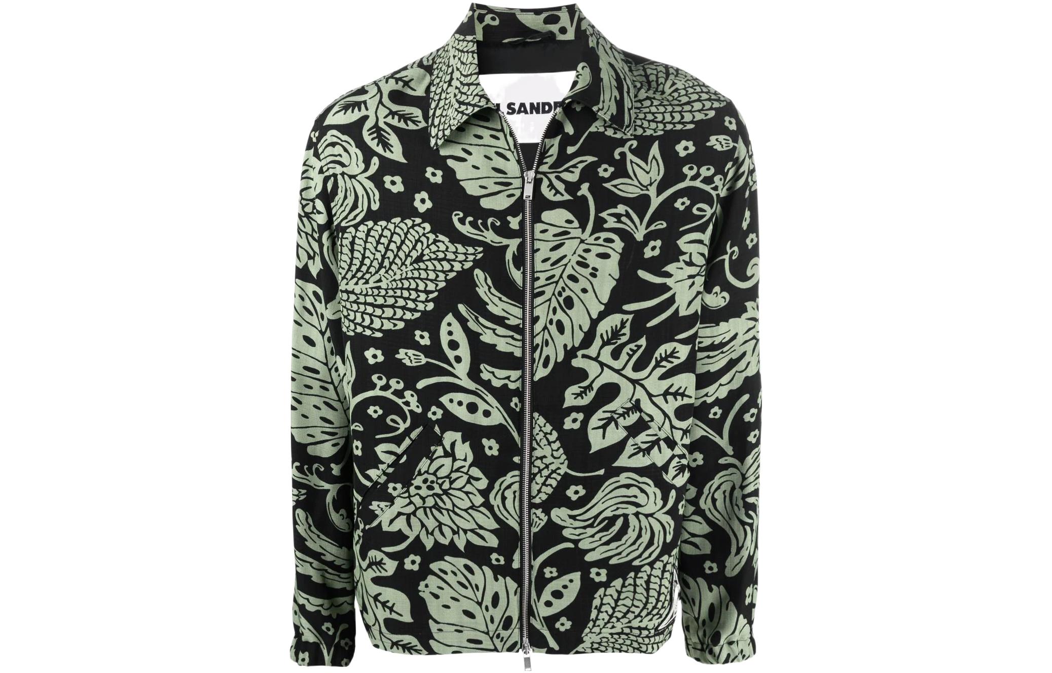 JIL SANDER SS22 Green Leaf Print Zip Jacket Green JPUU420915MU382060