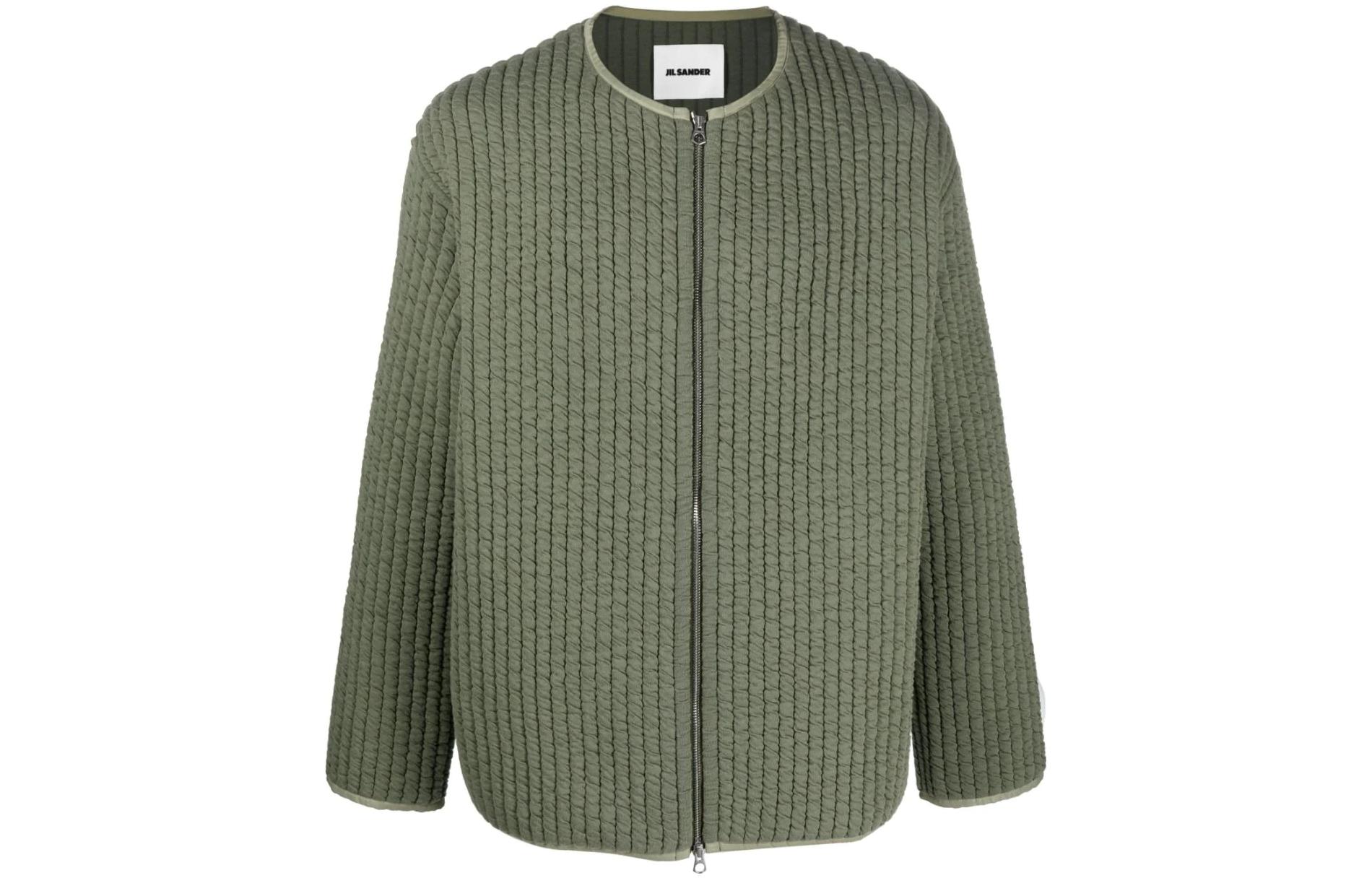 JIL SANDER SS22 Green Ribbed Knit Jacket with Zipper and Round Neck JSMU707020MU257018330