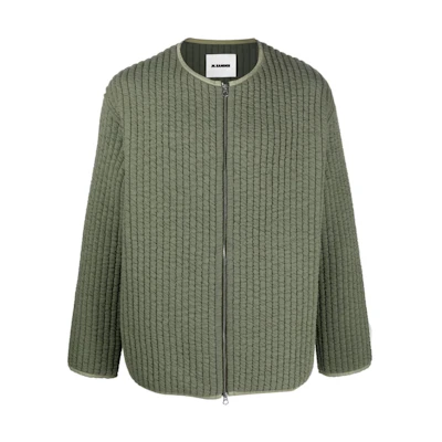 JIL SANDER SS22 Green Ribbed Knit Jacket with Zipper and Round Neck JSMU707020MU257018330