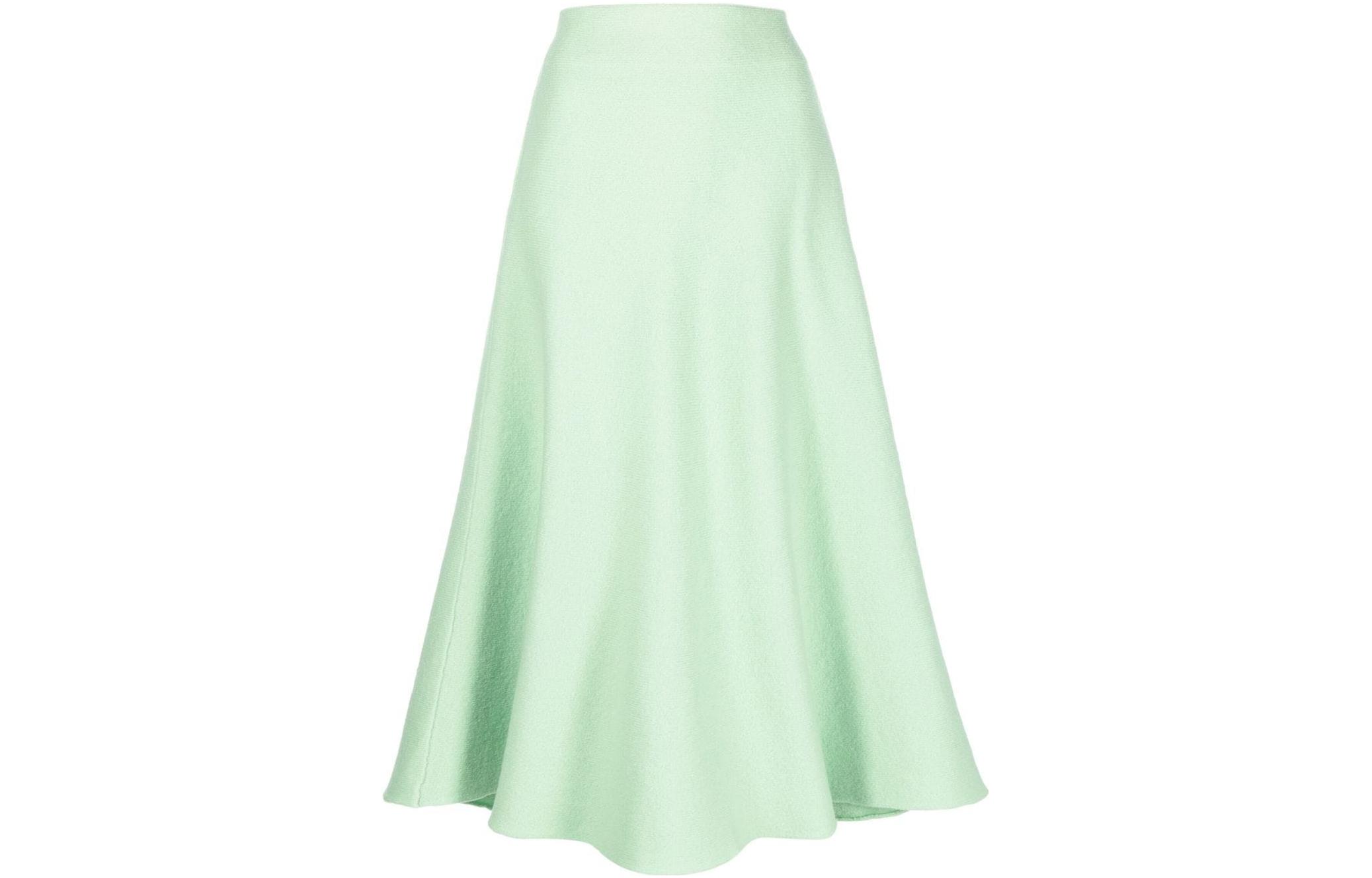 JIL SANDER SS22 Solid A-Line Midi Skirt Green J02MA0024J14506