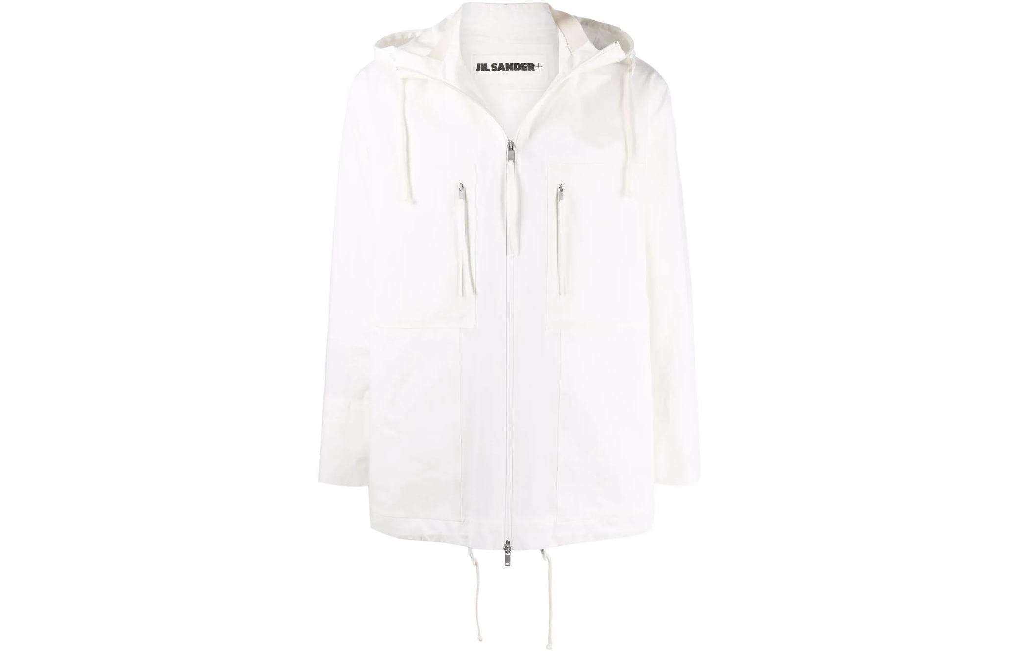 JIL SANDER SS22 White Hooded Jacket with Zipper Pockets JPUU410009-MU243-900