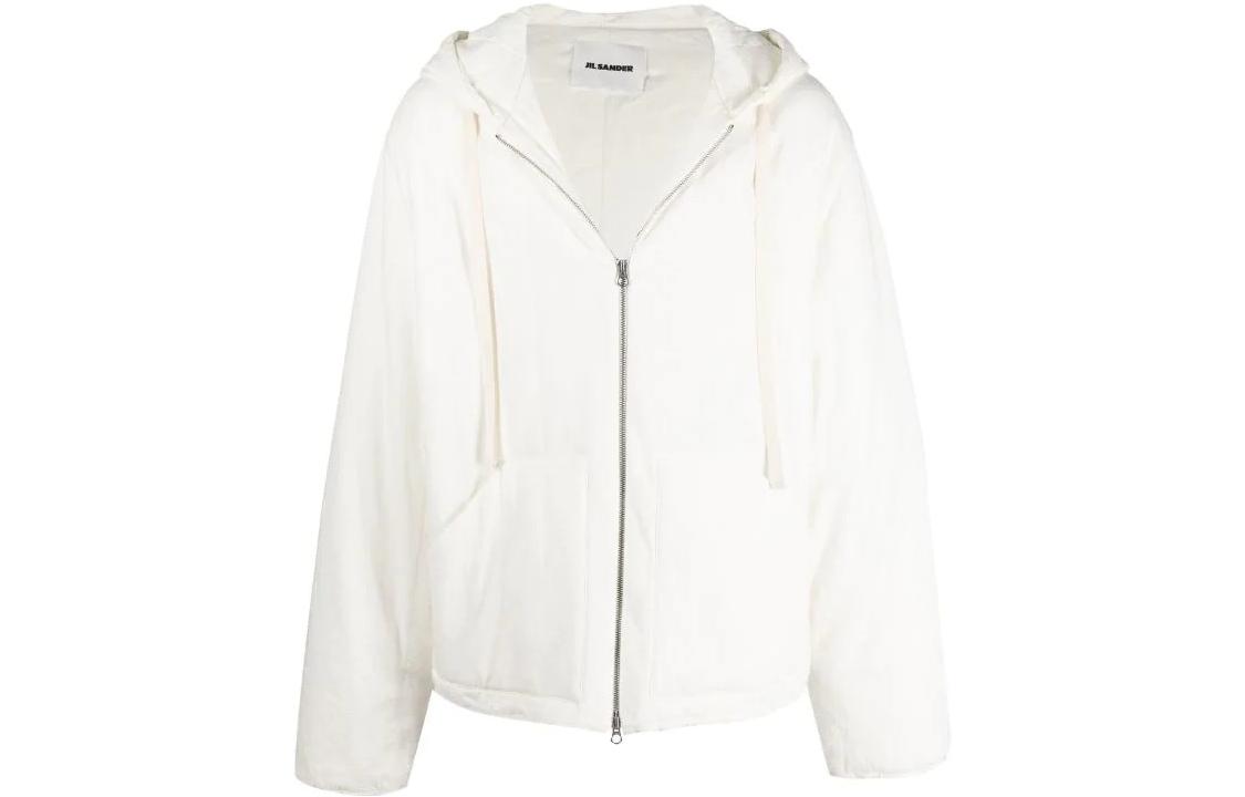 JIL SANDER SS22 White Solid Color Loose Fit Hoodie Jacket JSMU707006MU249308-104