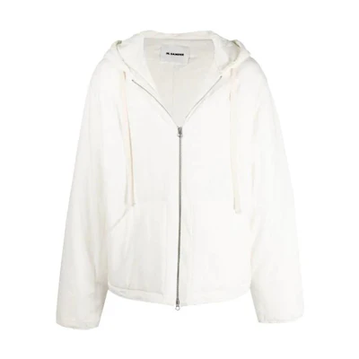 JIL SANDER SS22 White Solid Color Loose Fit Hoodie Jacket JSMU707006MU249308-104