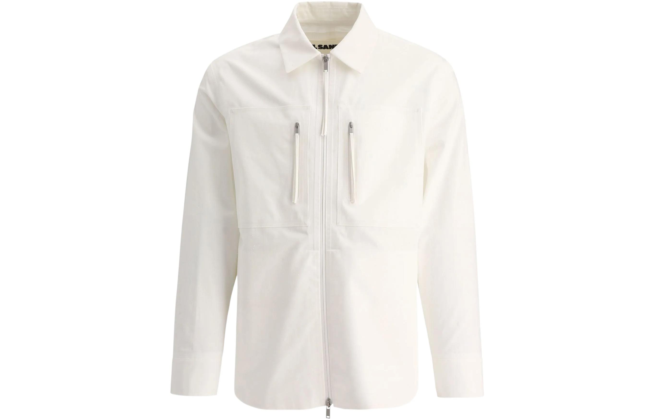 JIL SANDER SS22 White Zip-Up Collared Long-Sleeve Shirt Jacket JPUU420609-MU243900-100